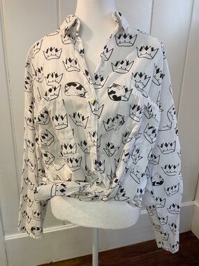 Todd Oldham White and Black Crown-Print Button Down Shirt